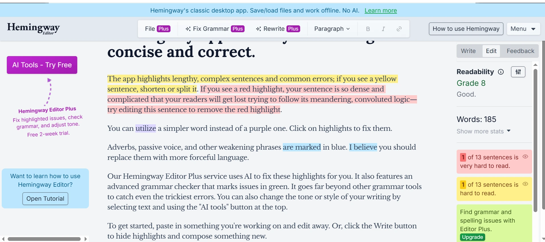 Hemmingway Editor interface